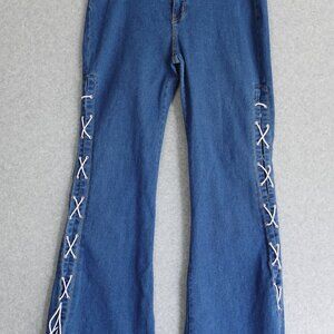SHEIN Women’s Lace-Up Flare Jeans – Blue Denim – Size W32 L32